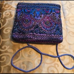 La Regale Vintage Hand-Beaded Purple Purse